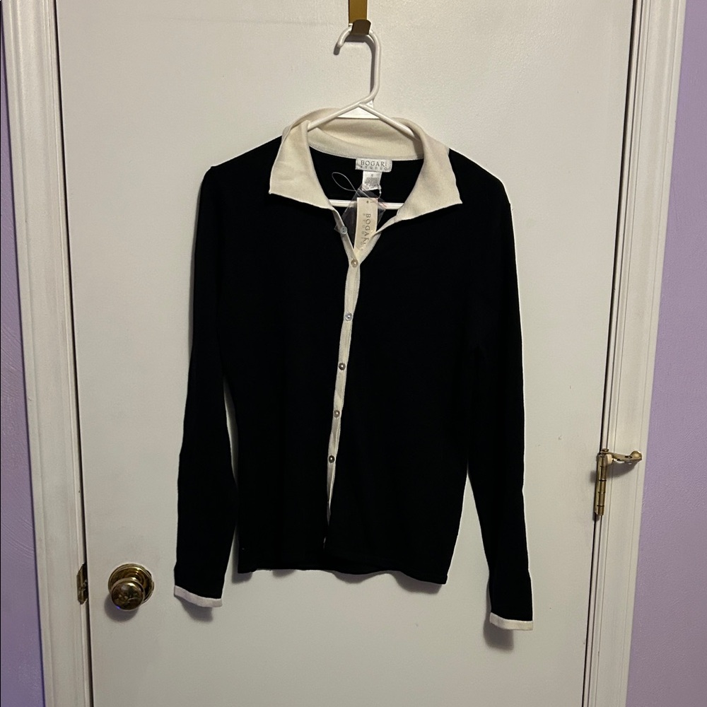 Bogari Studios Black and White Button-Up Cardigan size small